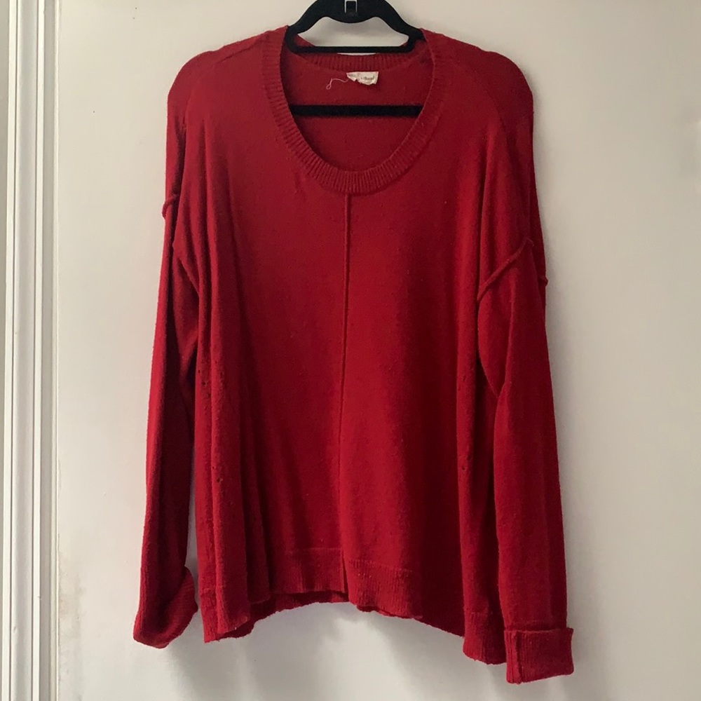 Red, oversized sweater